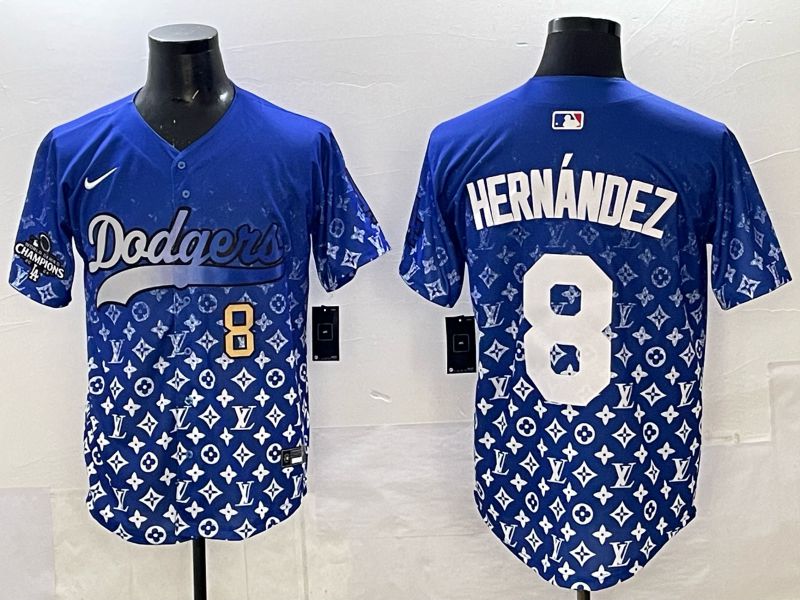 Men Los Angeles Dodgers #8 Hernandez Blue Nike 2025 MLB jersey 02